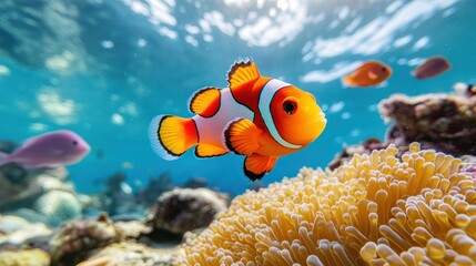 Vibrant Clownfish Swimming Among Coral Reefs