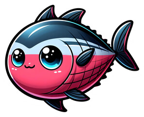 Cute cartoon fish with big eyes on transparent background