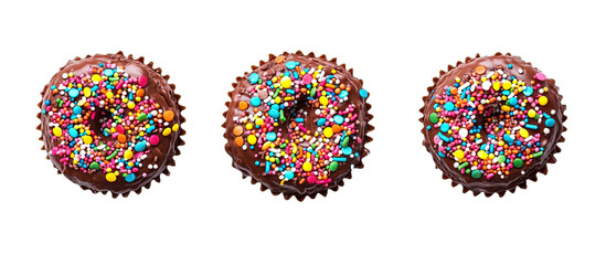 Three Chocolate Donuts with Colorful Sprinkles