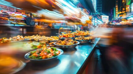 Street Food Stall with Blurry Background and Steam