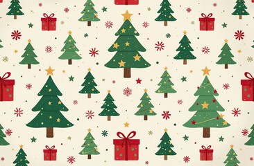 A Christmas themed pattern with a tree, stars, and a gift box