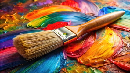 Oval Brush with Paint Strokes on Canvas Creating Artistic Texture and Colorful Background Design