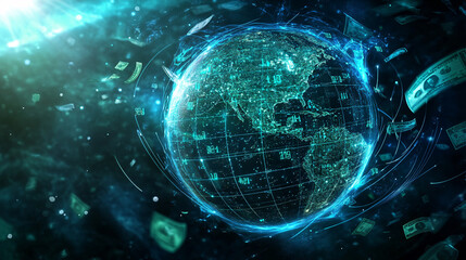Obraz premium Global Digital Currency and Finance Technology Concept