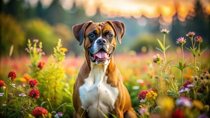Fototapeta na wymiar Playful Boxer Dogs in Various Poses Captured in Natural Settings for Pet Lovers and Enthusiasts