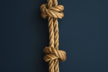 Twisted rope hanging against a dark blue background in a minimalist setting