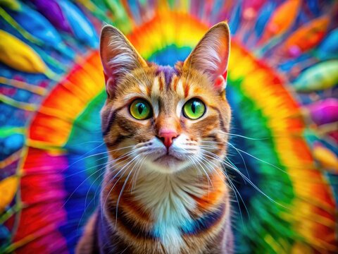 Playful Cat Meme with Whimsical Expression and Colorful Background for Humorous Content Creation