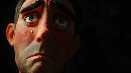 Fototapeta premium Sad Cartoon Character with Tear. 3D Character Illustration on pure background