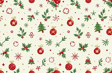 Christmas themed seamless pattern. Vector illustration with simple gradients. Some elements on separate layers.