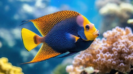 Naklejka premium Vibrant Tropical Fish Swimming Among Coral Reefs