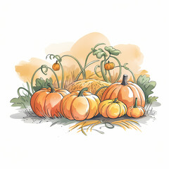 halloween background with pumpkins , Halloween autumn pumpkin and leaves , clipart isolated on white background 