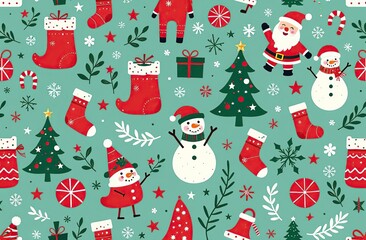Christmas themed seamless pattern. Vector illustration with simple gradients. Some elements on separate layers.