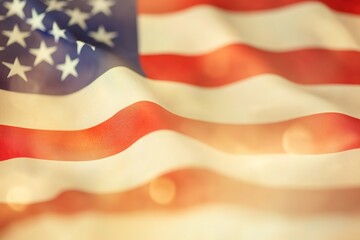 Warm glow on American flag, symbolizing hope and pride.