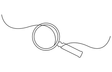 One continuous line illustration of magnifying glass. Continuous line drawing of magnifying glass lens