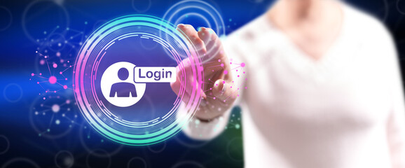 Woman touching a login concept