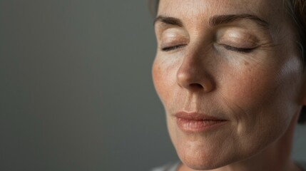 Fototapeta premium A woman with a white face and brown hair is looking at the camera