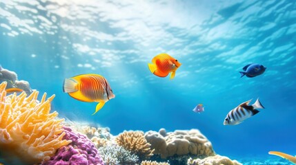 Fototapeta premium Vibrant Underwater Scene with Colorful Tropical Fish