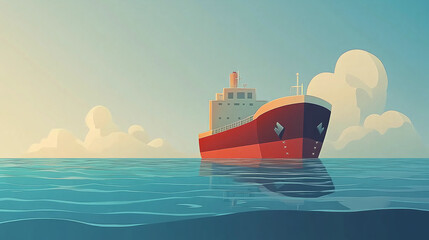 Fototapeta premium digital painting of a sailing red white boat ship within a waving sea ocean, cartoon cinematic lighting dynamic composition sunny day morning light book illustration style illustration