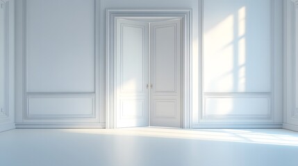 Open White Door in a Minimalist Room with Sunlight Streaming In