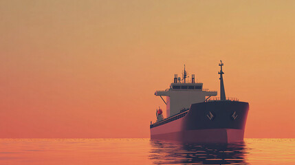Obraz premium panorama of a large cargo ship in the sea 2d illustration shape looks 3d side view red shades soft pastel colors presentation solid background cartoon UI motion graphics style