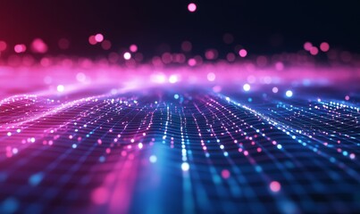 Obraz premium Wavy grid with pink and blue lights.