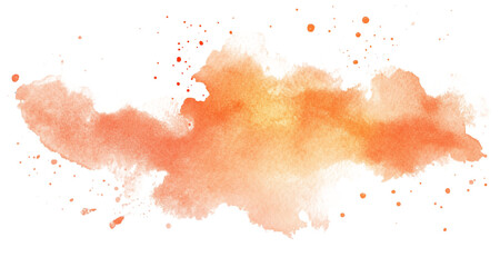 watercolor cloud with uneven edges on white background, orange watercolor splash, transparent background PNG