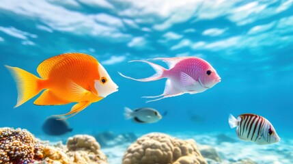 Naklejka premium Vibrant Underwater Scene with Colorful Fish Species