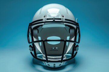 Naklejka premium A sleek white football helmet showcased against a blue background