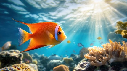 Fototapeta premium Vibrant Orange Fish Swimming in Clear Ocean Waters