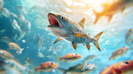 Naklejka premium Vibrant Fish Underwater in Clear Blue Water