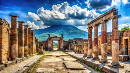 Obraz premium Preserved Remains of Ancient Pompeii: A Glimpse into the Past of a Buried Roman Civilization
