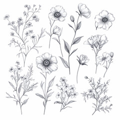 set of black and white flowers