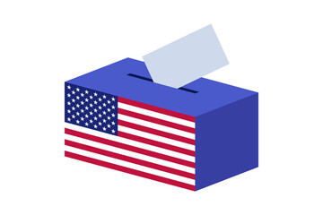 Ballot Box with American Flag Design and White Ballot Being Dropped In