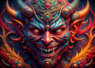 Naklejka premium Realistic devil face illustration showcasing intricate details and captivating features for creative projects