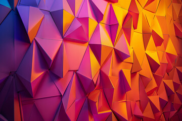 Obraz premium Backdrop with contemporary abstract design featuring layered pink and orange triangles and geometric shapes. Modern geometry background. front view. Digital 3D render. wallpaper with texture.