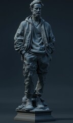 Fototapeta premium A man in a jacket sculpture stands on a base.