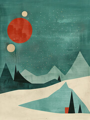 Abstract Art Composition with Geometric Shapes and Color Blocks in Red, White, and Gray Tones, Modern and Concise Vibe