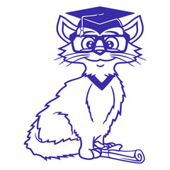 Cat Nerd School Certificate College Success Geek sitting Isolated Vector Graphic Design Illustration
