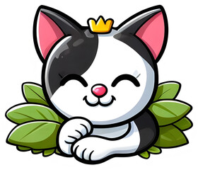 Adorable cartoon cat mascot with crown