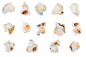 Set of single popcorn collection isolated on a transparent background