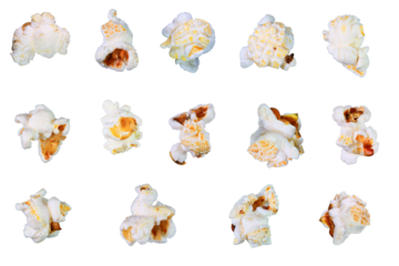 Set of single popcorn collection isolated on a transparent background