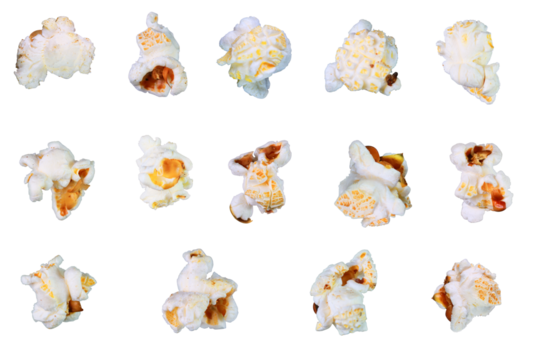 Set of single popcorn collection isolated on a transparent background