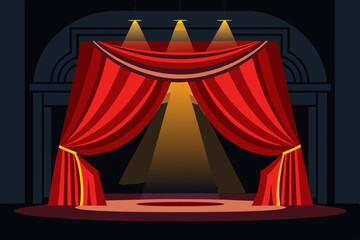 Old-fashioned theatre scene with red curtain