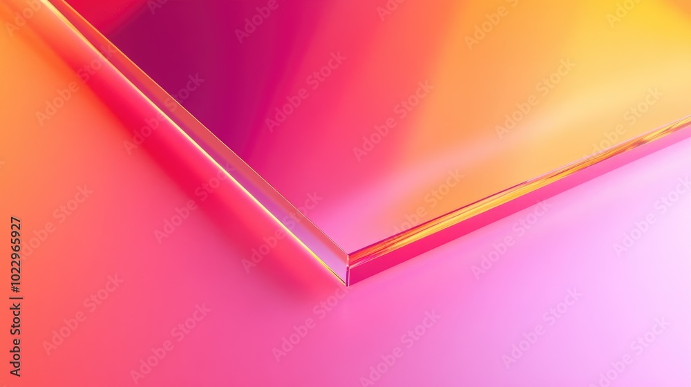 Poster 3d rendering of a transparent acrylic board in vibrant pink and orange overlapping background suitab