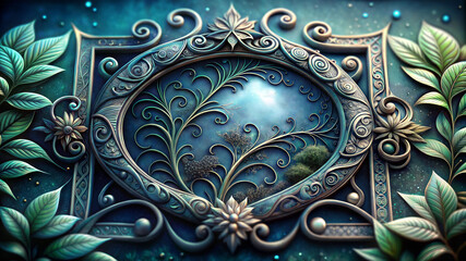 Antique metal frame with floral ornament with patina