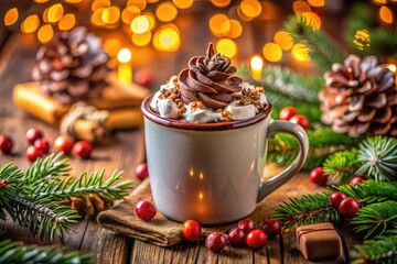 Rich and Creamy Chocolate Cocoa in a Cozy Mug with Toppings Perfect for Winter Warmth and Indulgence