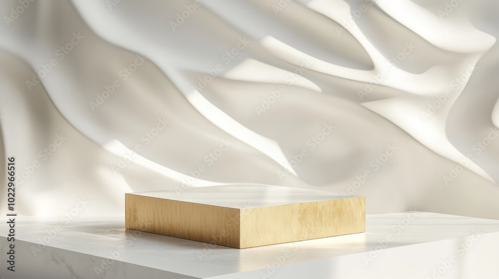 Aufkleber 3D rendering of a white and gold square podium against a white backdrop with geometric shapes Minimalist product presentation mock up