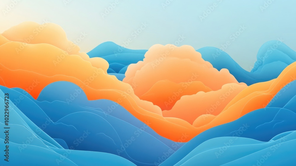 Aufkleber blue sky with orange clouds in a two tone color scheme