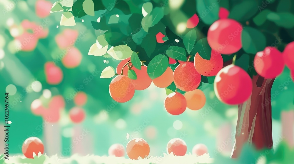 Poster close up of grapefruits on a tree