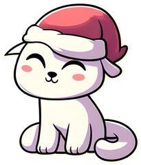 Fototapeta premium Cute cartoon cat wearing santa hat smiling cheerfully