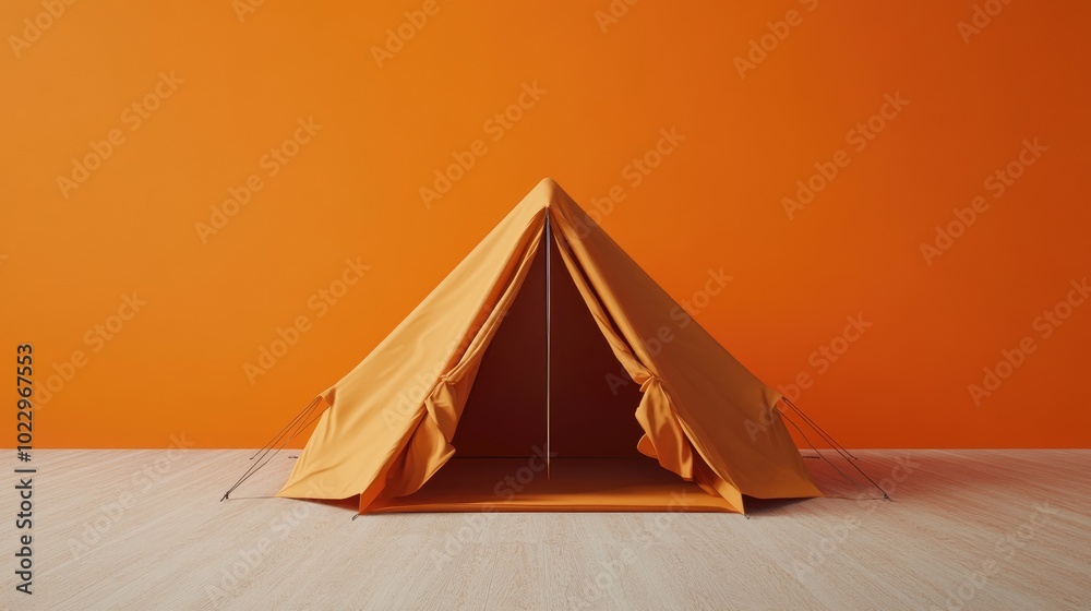 Poster 3D Rendering of a Monochrome Tent with an Orange Background